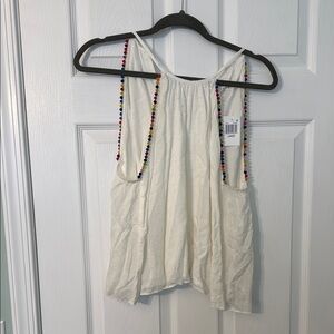 Women's Cream Sleeveless Top with Multicolor Trim